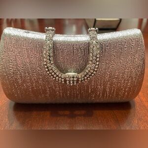 NWT Elegant Silver Hard Clutch with Rhinestone Detail
